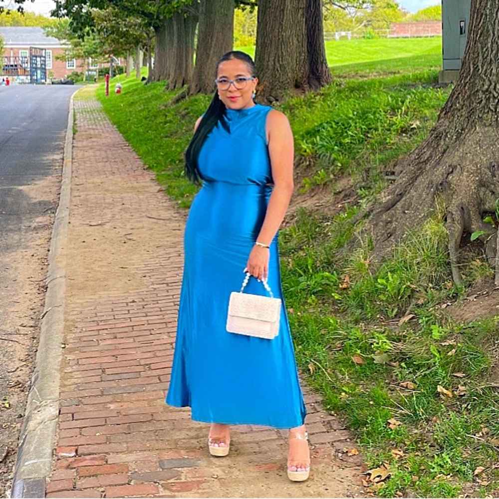 Blue Satin Two Piece Set